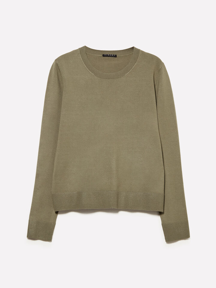 Military green crew neck top - women's crew neck sweaters - Dark Green | Sisley image number 5